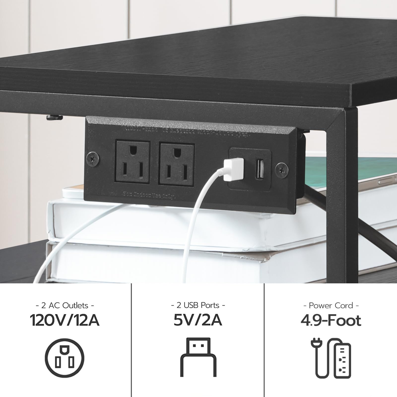 HOOBRO 2-Drawer Mobile File Cabinet, Filing Cabinet with Charging Station, Rolling Printer Stand with Open Storage Shelf, fits A4/Letter-Size for - WoodArtSupply