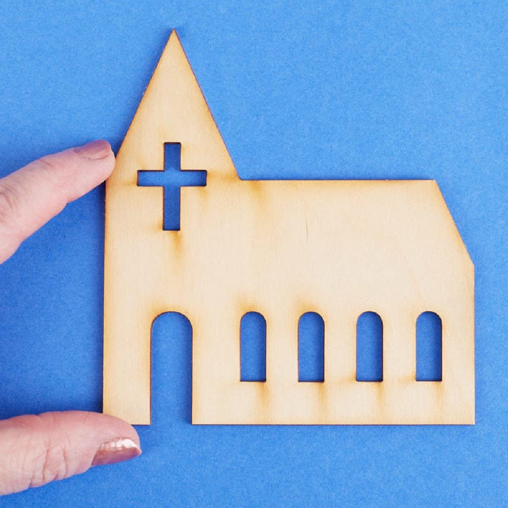 Pack of 12 Unfinished Wood Church Cutouts - Made in USA Wooden Shapes for Ornaments, Crafts, and DIY Projects Factory Direct Craft