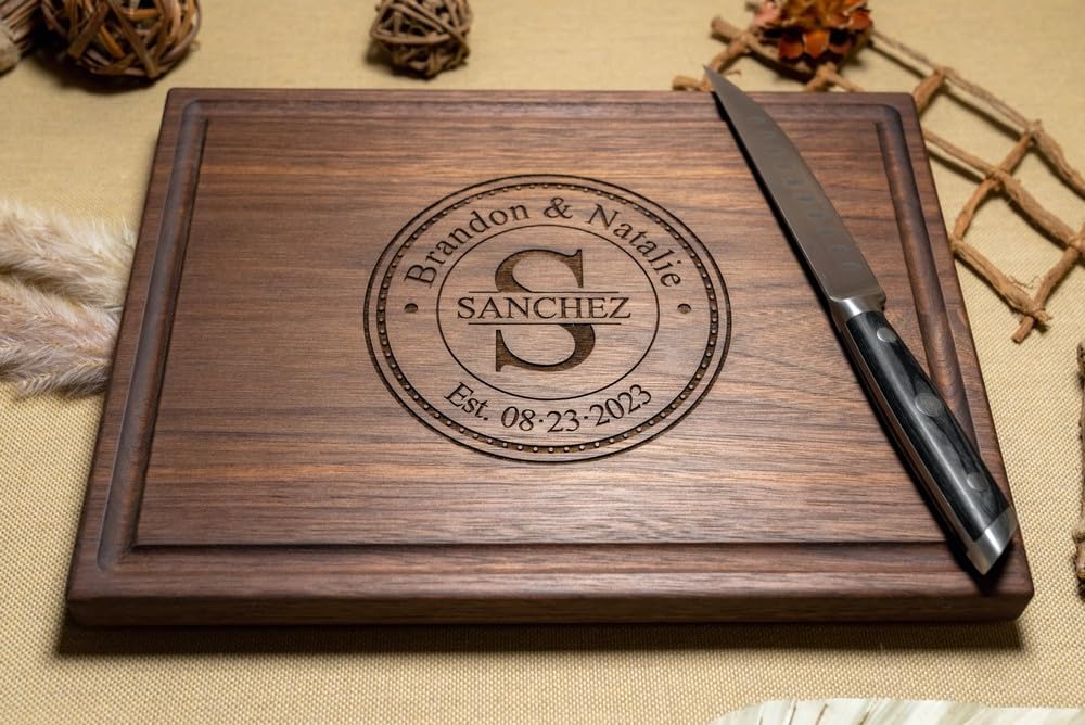 Personalized Cutting Boards, Custom Wedding, Anniversary or Housewarming Gift Idea, Wood Engraved Charcuterie Board for Couples and Newlyweds, Walnut Artisan Gallery