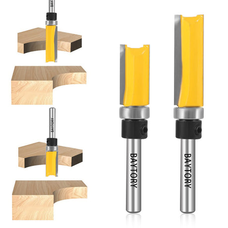 BAYTORY Professional Pattern Flush Trim Router Bit Set with 1/4 inch Shank, 4Pcs 1/2" Cutting Diameter Carbide Bits with Top Bearing Prevent BAYTORY