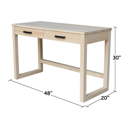 IC International Concepts International Concepts Carson Solid Wood Desk with Two Drawers, Unfinished - WoodArtSupply