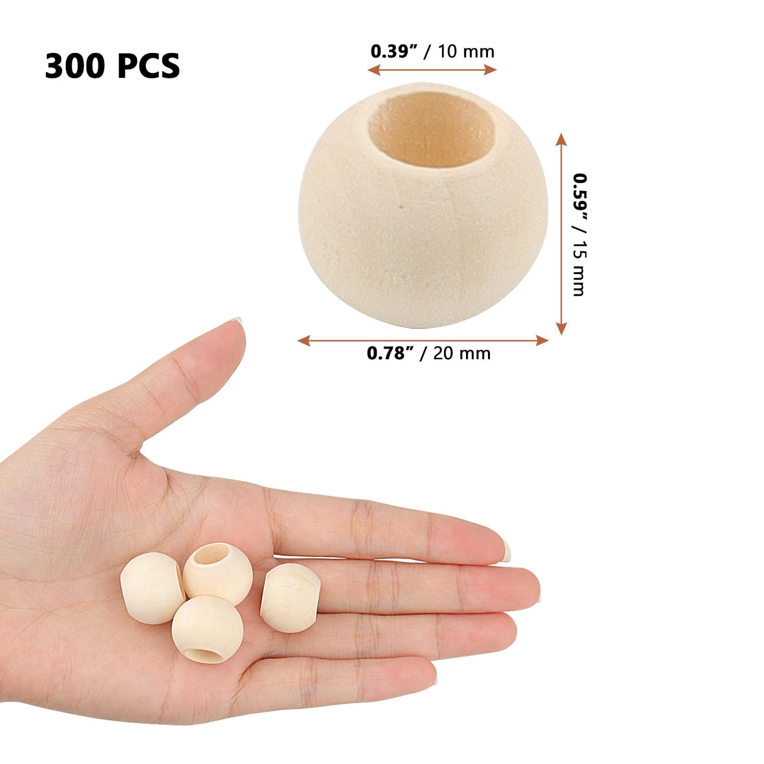 LEXININ 300 Pcs 20mm Unfinished Natural Wood Beads, Large Hole Wooden Beads, Wood Macrame Beads for DIY Crafts, Jewelry Making, Decorations LEXININ