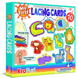 KRAFUN Beginner Easy Safari and Animal Lacing Card Kit, 10 Preschool Lacing Card Project for Kids Arts & Crafts, Lacing Cards for Toddlers, Fine KRAFUN