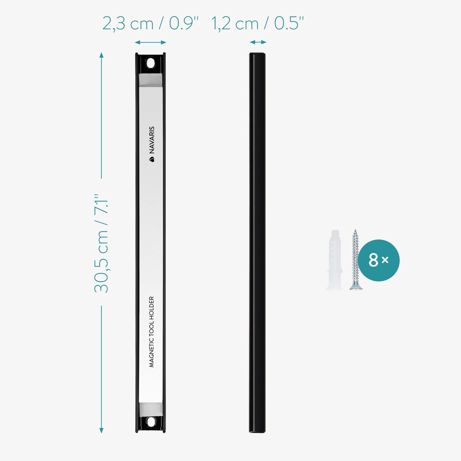Navaris Set of 4 Magnetic Tool Holder Rack - 12 Inch Heavy Duty Garage Wall Holder Strip for Tools - Tool Bar with Magnet for Screwdriver, Wrench Navaris