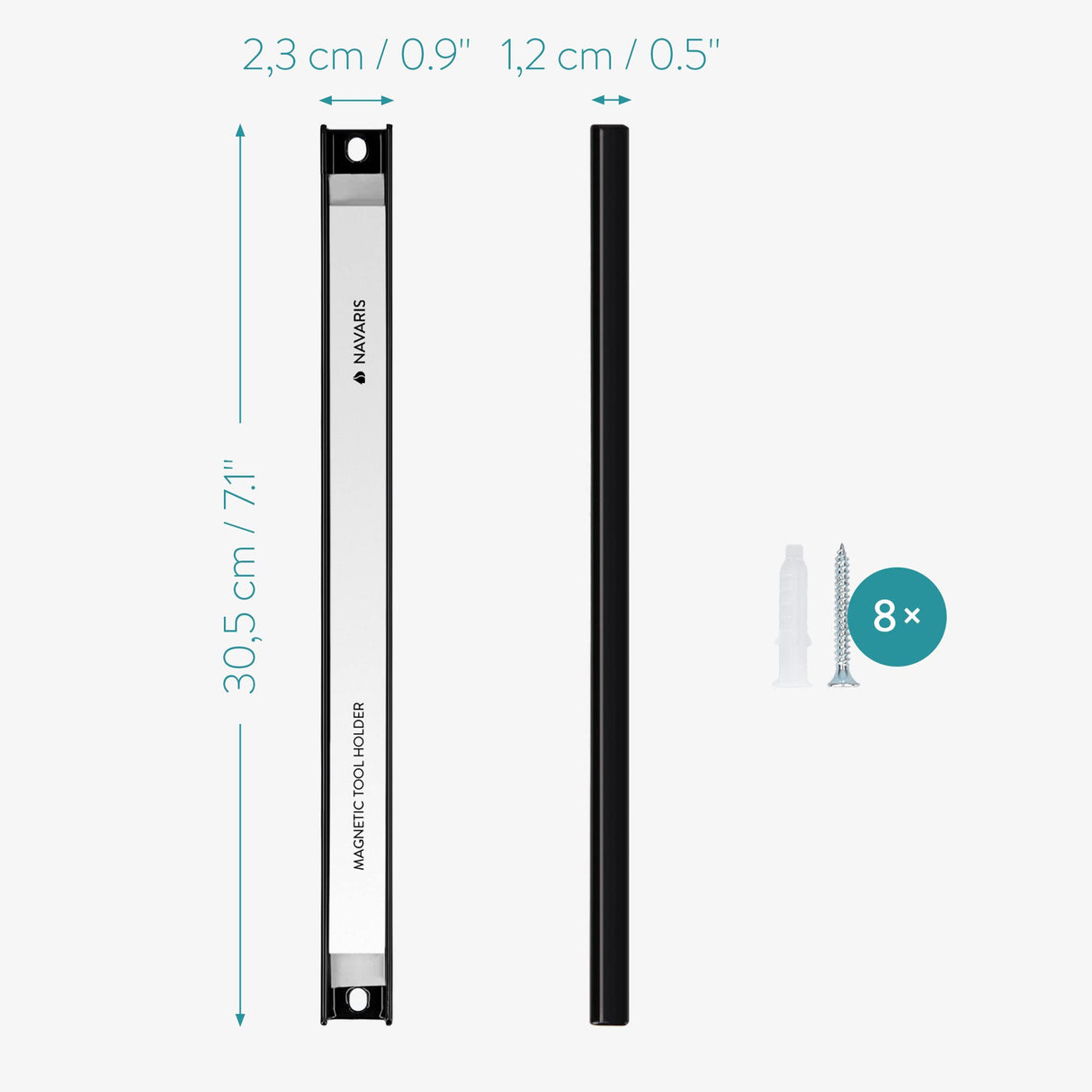 Navaris Set of 4 Magnetic Tool Holder Rack - 12 Inch Heavy Duty Garage Wall Holder Strip for Tools - Tool Bar with Magnet for Screwdriver, Wrench Navaris
