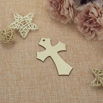 20pcs Wooden Cross Hanging Ornaments Cross Shaped Wood DIY Crafts Cutouts with Hole Hemp Ropes Gift Tags for Wedding Birthday Halloween Christmas