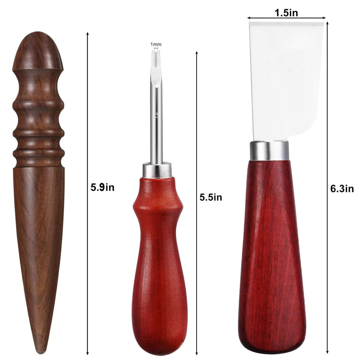 6 Pcs Leather Knife Set, Including 4 Leather Edge Bevelers, Leather Cutting Knife Skiving Knife, Sandalwood Edge Leather Burnisher Tool for DIY Honoson