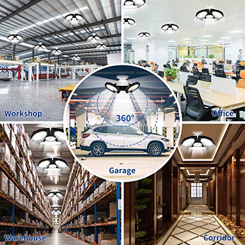 Dansny LED Garage Light, 120W Deformable LED Garage Ceiling Lights 18000 Lumens Led Shop Lights for Garage, Garage Lights with 3 Adjustable Panels. Dansny