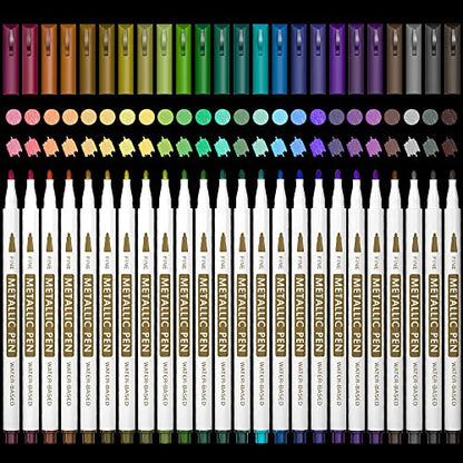 Lelix 24 Colors Metallic Marker Pens, Fine Tip Paint Pens for DIY Photo Album, Black Paper, Card Making, Rock Art Painting, Scrapbooking, Glass, - WoodArtSupply