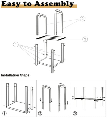 Artibear Small Firewood Rack Holder for Indoor Fireplace, 2-Tier Fire Wood Log Storage Stacker Stand for Outdoor Patio, Black