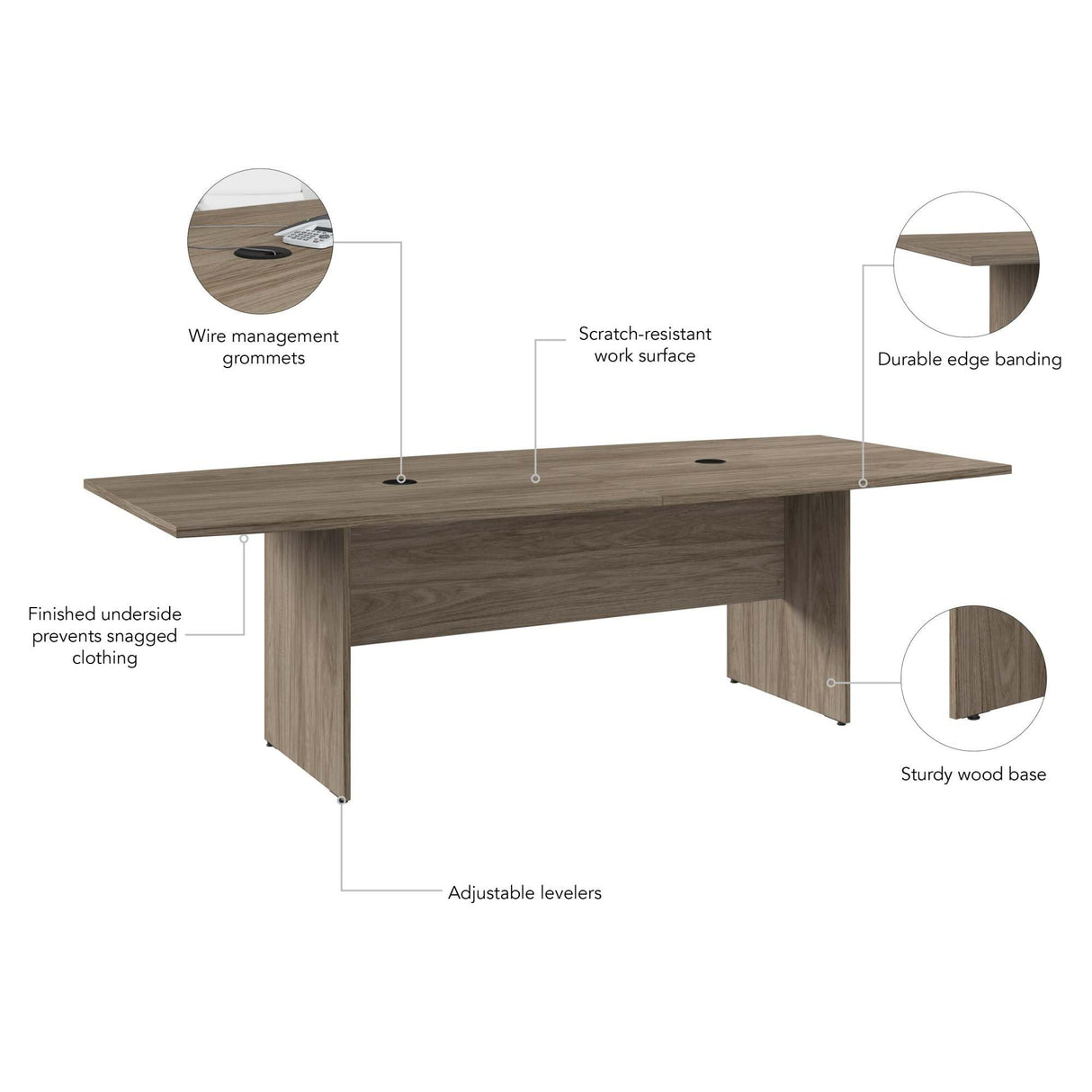 Bush Business Furniture Conference Table for 6-8 People with Wood Base | Boat Shaped 8 Foot Desk for Office Boardrooms and Training Rooms, 96W x 42D, Bush Business Furniture
