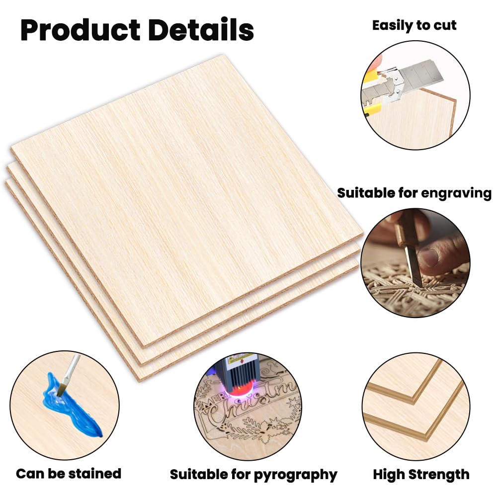 DIYDEC 12 Pack Basswood Sheets 12x 12 x 1/10 Inch Thin Plywood Wood Sheets Unfinished Wood Squares Boards Balsa Wood Sheets for Crafts Architectural DIYDEC