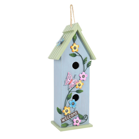 Hanging Birdhouse for Outdoor, Garden Decorative Wooden Bird House, Colorful Flower Two-Tiered Birdhouses Yinns