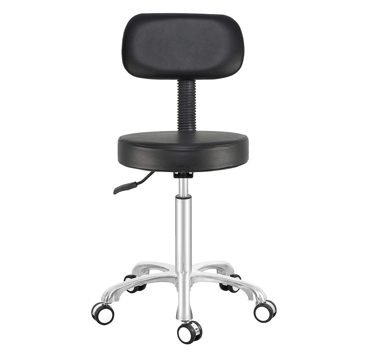 Antlu Rolling Stool Drafting Chair for Garage Shop Workbench Kitchen Medical Salon,Swivel Adjustable Stool with Wheels and Back Support (Black,