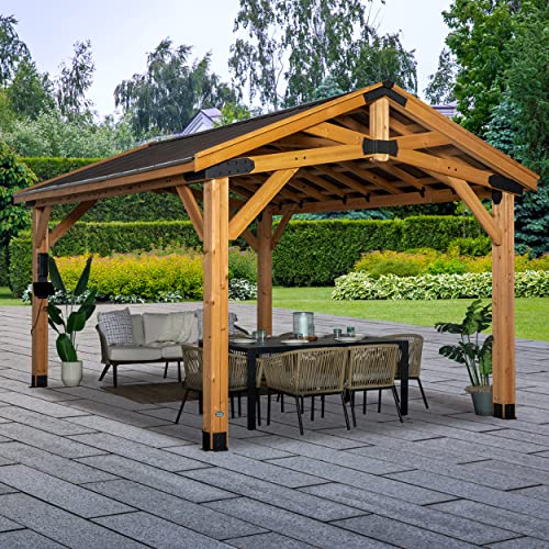 Backyard Discovery Norwood 16 ft. x 12 ft. Cedar Wood Gazebo,Thermal Insulated Steel Roof, Durable, Supports Snow Loads and Wind Speed, Rot - WoodArtSupply