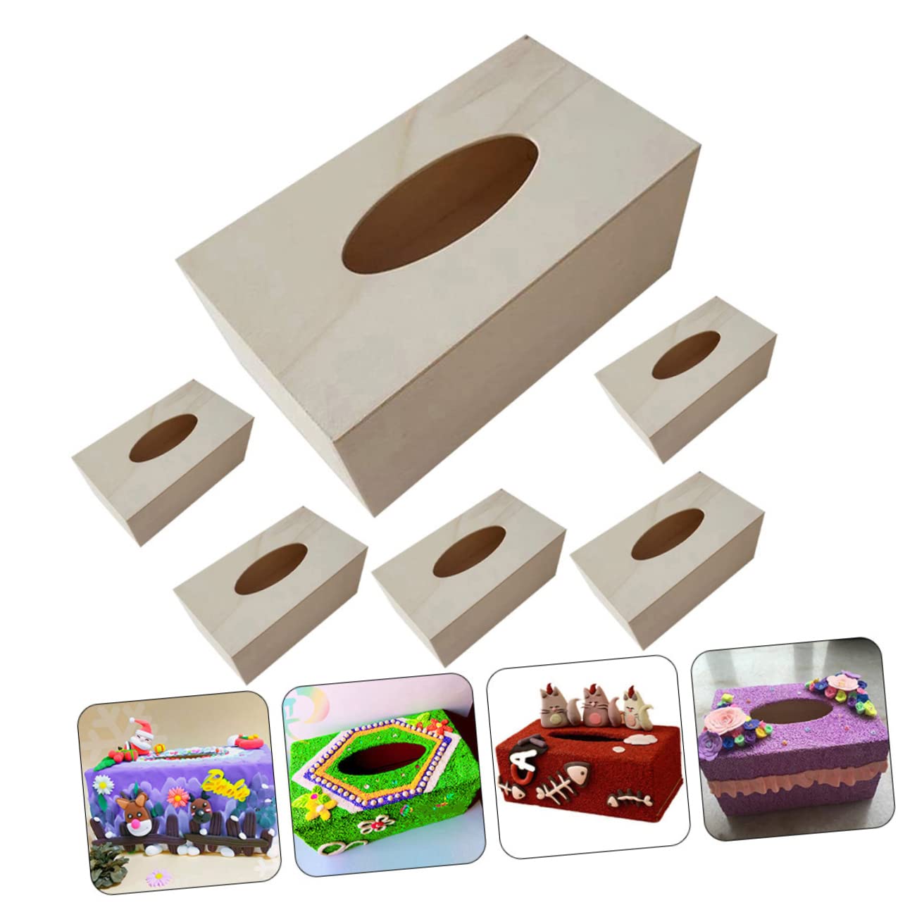 STOBOK Kids DIY Craft Kit 6pcs Box DIY Tissue Box Desk Dispenser Container Square Tissues Dispenser Paper Holder Box Crafting Blank Box Wooden Towel STOBOK