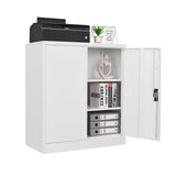 STANI Metal Storage Cabinet with 2 Adjustable Shelves, Steel Counter Cabinet with Lockable Doors for Home Office Warehouse Garage (White, 36" H-Style STANI