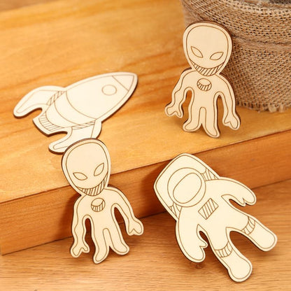 32 Pack Wood Outer Space Cutouts Wooden Planet Rocket Hanging Ornaments DIY Outer Space Craft Gift Tags for Home Party Decoration Craft Project