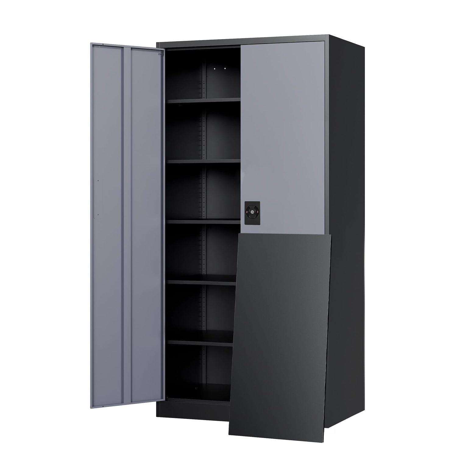 Yizosh Metal Garage Storage Cabinet with Lock, 71" Locking Tool Cabinet with 2 Doors and 5 Shelves, Tall Steel Cabinet for Garage, Heavy Duty File Yizosh