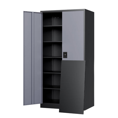 Yizosh Metal Garage Storage Cabinet with Lock, 71" Locking Tool Cabinet with 2 Doors and 5 Shelves, Tall Steel Cabinet for Garage, Heavy Duty File Yizosh