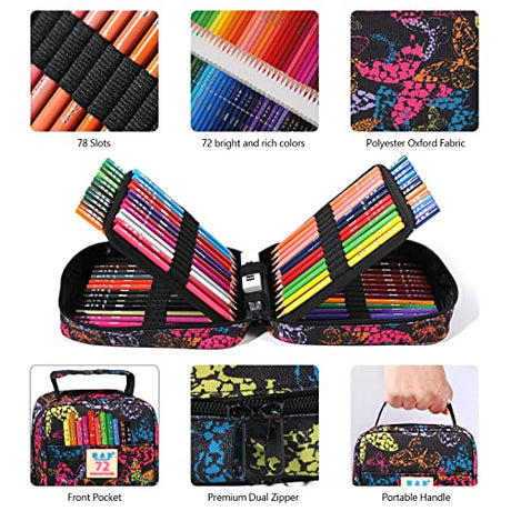 H & B 72-Color Colored Pencils Set with Coloring Book, Eraser, and Sharpener - Perfect for Drawing and Coloring - Soft Oil-Based Cores Ideal for H & B