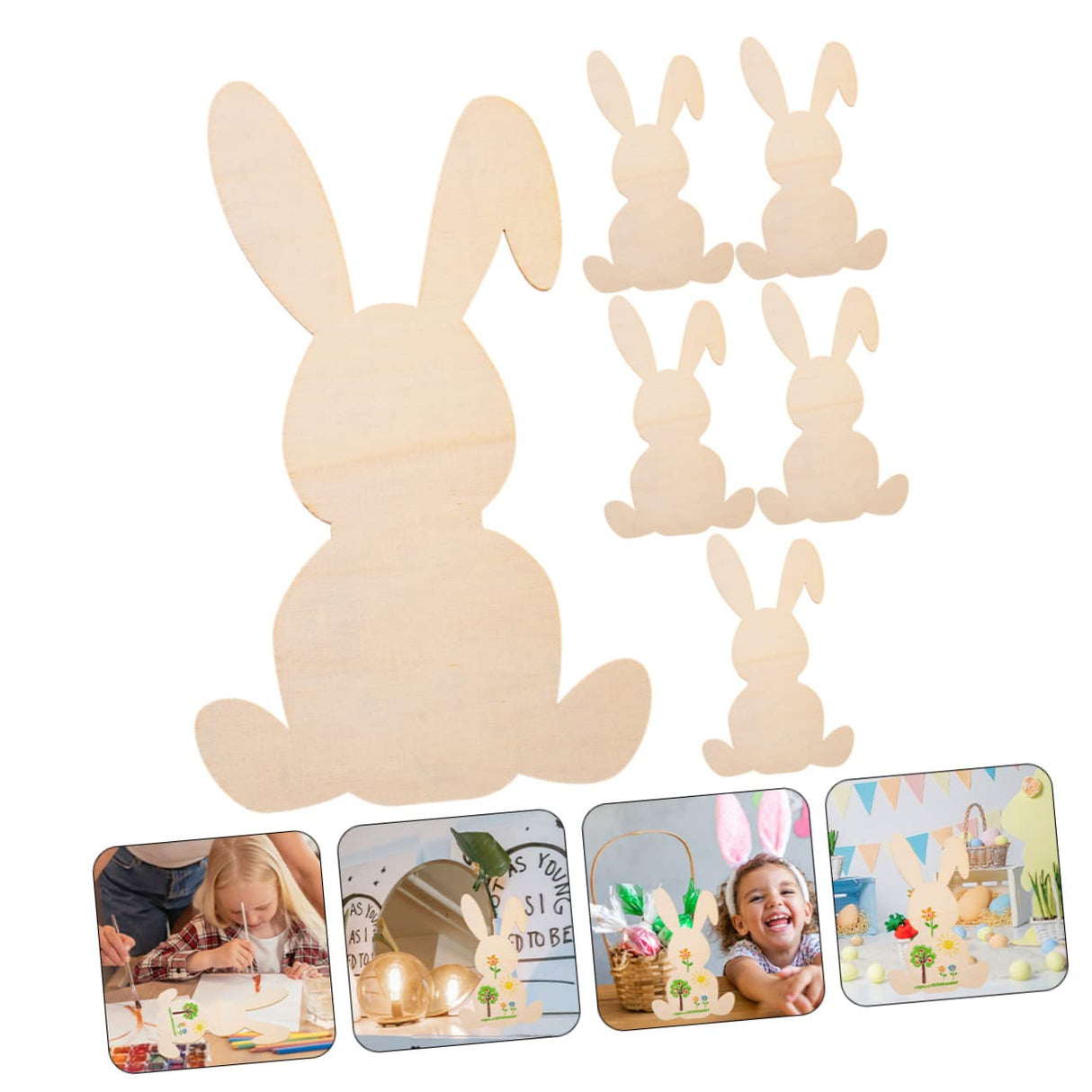 KOMBIUDA 6pcs Rabbit Shaped Wood Chips Graffiti Wooden Slices Wood Cutouts Easter Unfinished Wood Easter Bunny Cutouts unpainted Easter Cutouts Wood KOMBIUDA