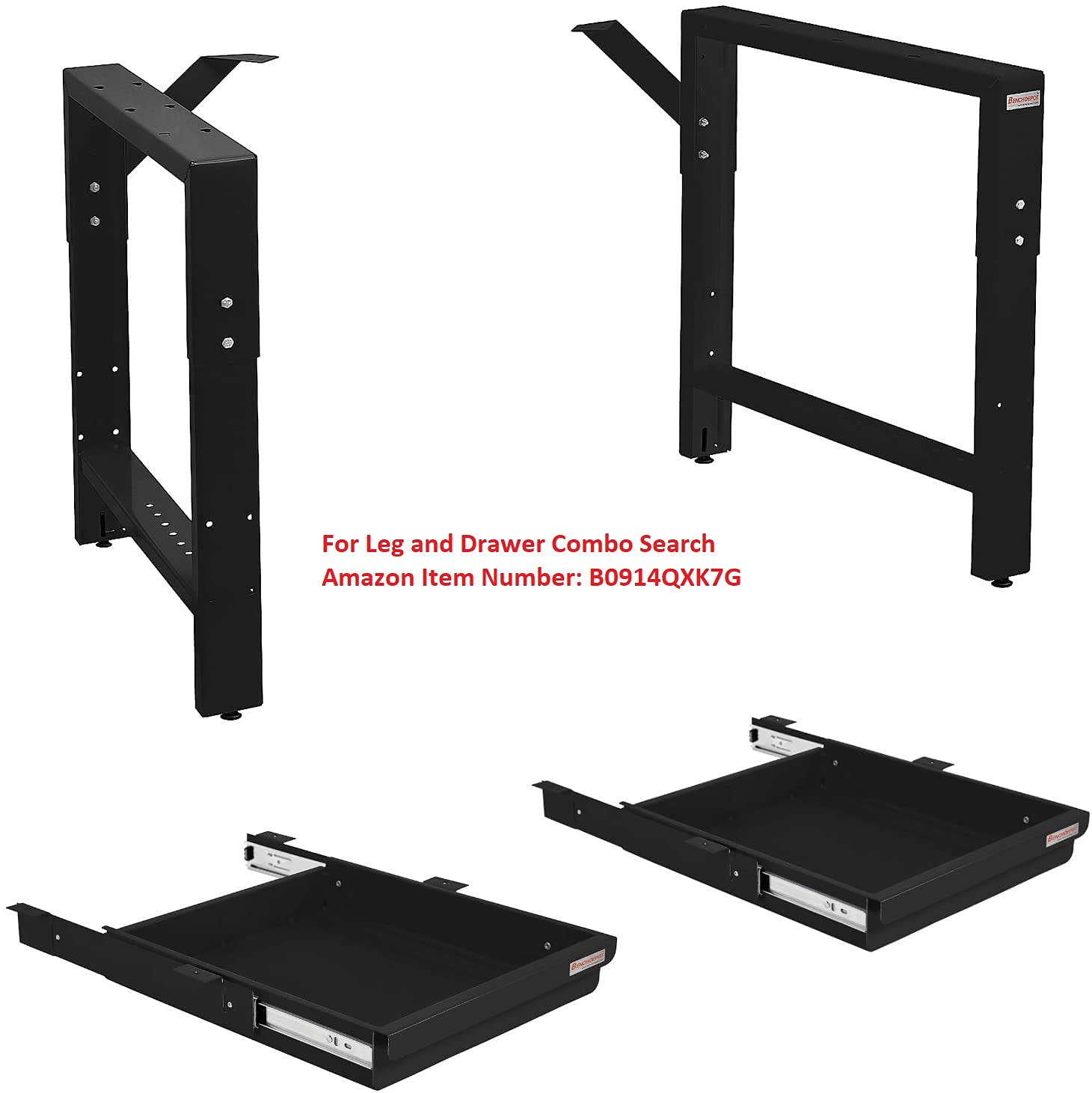 Workbench Table Frame 20" Depth - Black - 29" to 35" Height Adjustable - by BenchPro - WoodArtSupply