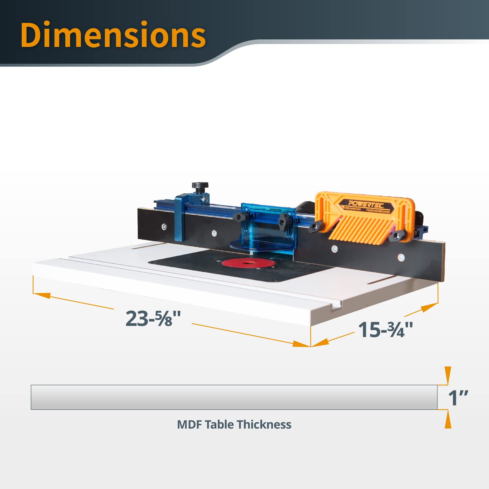 POWERTEC 71402 Bench Top Router Table and Fence Set, with 24” x 16” Laminated MDF Top, 2-1/2” Dust Collection Port and Featherboard - WoodArtSupply