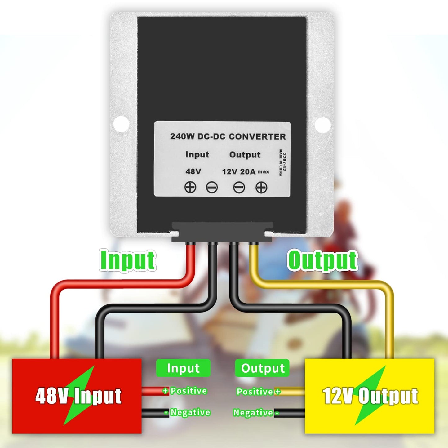 BIRITALO 48V Step Down to 12V 20A Waterproof DC Voltage Converter Reducer Module 240W Regulator for Golf Cart Club Car Truck Vehicle Led Strip Light - WoodArtSupply