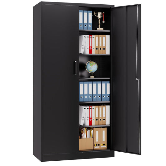 LISSIMO Metal Garage Storage Cabinet,Tall Black Cabinet with Doors and Adjustbale Shelves,Lockable Tool Cabinet for Garage, Basement, Home Office - WoodArtSupply