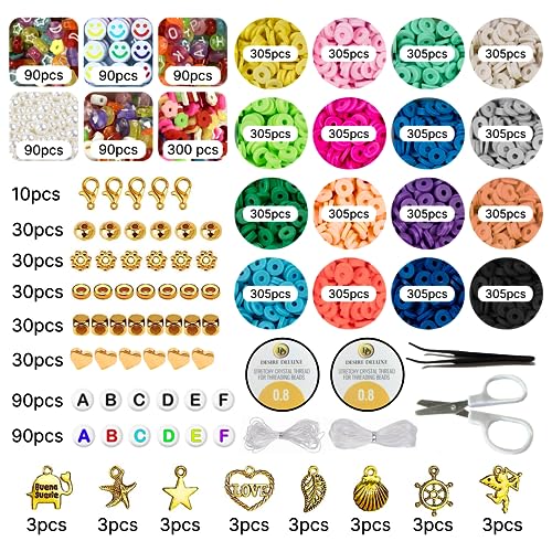 Desire Deluxe Bracelet Making Kit Necklace Clay Beads Friendship Jewelry Letter Arts & Crafts Pendant Charms Kit Elastic Rubber Strings Girls Toys - WoodArtSupply