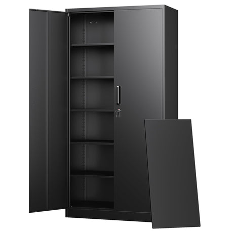 Letaya Metal Storage Cabinets with Lock, Tall Locker Organizer Steel Cabinets, Adjustable Layers Shelves 2 Doors for Home, Office, Letaya