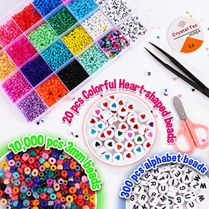 FUNZBO 10000pcs, 20 Colors 3mm Glass Seed Beads - Friendship Bracelet Kit, Beads for Bracelet Making Kit & Jewelry Making Kit, Gifts, Crafts for - WoodArtSupply