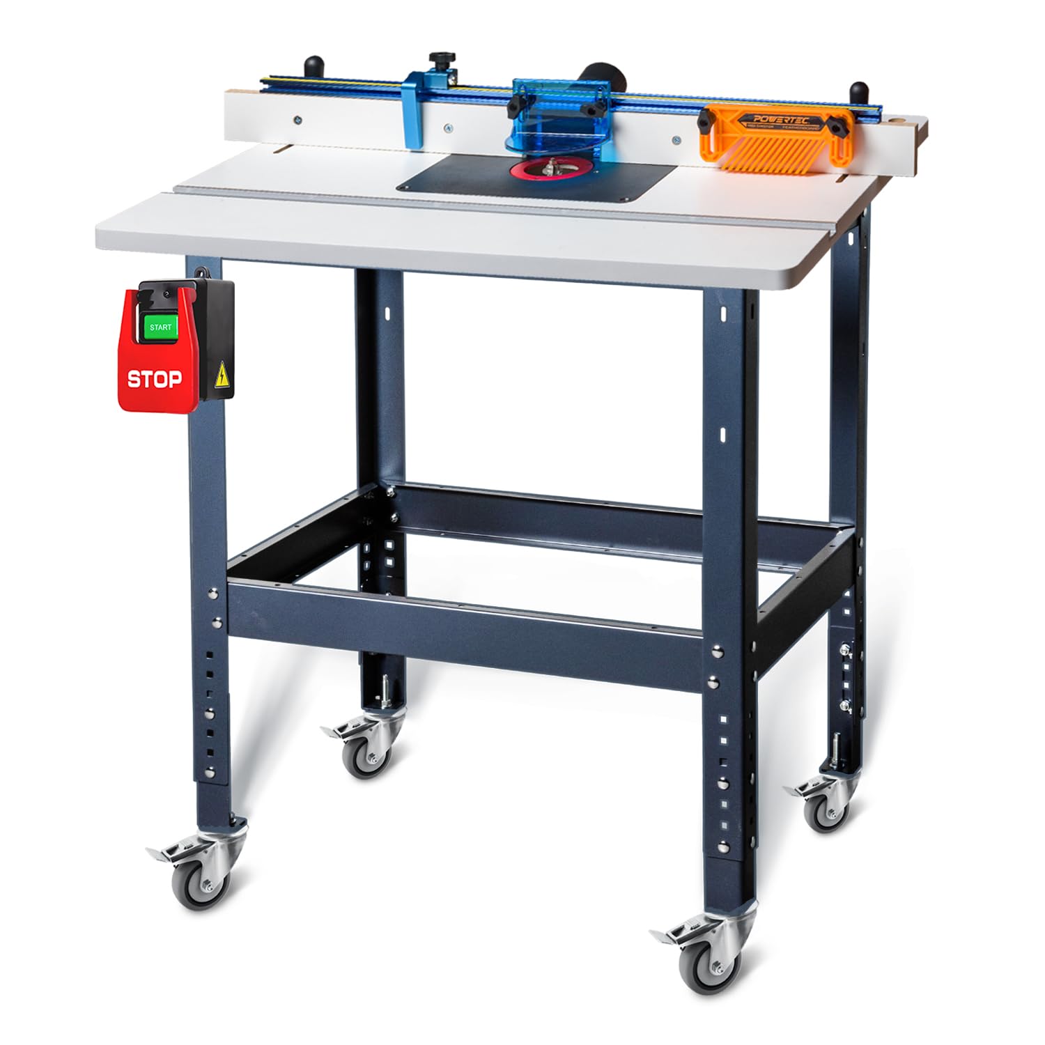 POWERTEC UT1009 Router Table and Fence System with Safety Paddle Switch and Mobile Base, Multi-Purpose Tool Stand with Wheels - WoodArtSupply