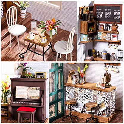 Rolife DIY Miniature Dollhouse Kit Coffee House Wooden Mini House Crafts DIY Model Kits Christmas Birthday Gifts for Boys Girls Women Friends - WoodArtSupply