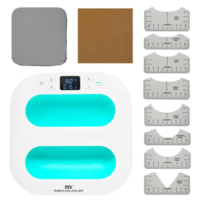 MECOLOUR Heat Press Machine for T Shirts, Portable Heat Press 9"X9" With Heat Press Mat, PTFE Teflon and 8 Pcs Tshirt Ruler Guide, Tshirt Press