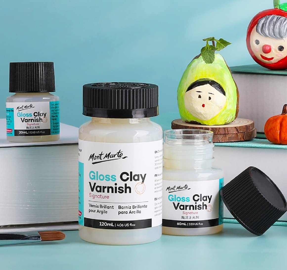 Mont Marte Clay Varnish Gloss Signature 4.05oz (120ml) Clay Sculpture Sealant, Glossy Clay Varnish, Varnish for Polymer or Air Hardening Clay, Clear MONT MARTE