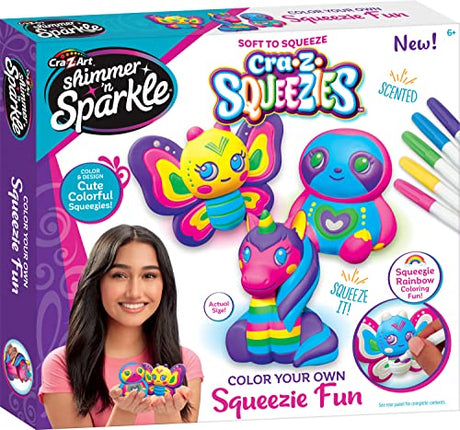 Shimmer ‘n Sparkle CRA-Z-Squeezies Color Your Own Squeezie Fun – 3 Count Butterfly, Unicorn and Owl Arts and Crafts Activity for Ages 6 and Up Cra-Z-Art