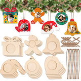Shitailu 24Pcs Christmas Photo Frame Ornaments, DIY Unfinished Wood Picture Frame Ornaments Craft, Xmas Themed Frame Kits for Kids, Painting Decor Shitailu