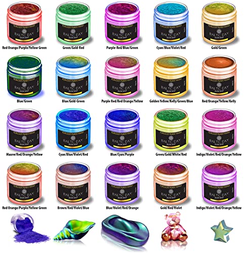 BALTIC DAY - Chameleon Mica Powder, 20 x 5g Jars of Color Shift Mica Powder Set - Epoxy Resin Color Pigment - Chameleon Powder - Holographic Mica BALTIC DAY