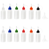 XYSMZM 12 Pcs 1 Ounce Precision Tip Applicator Bottles, 30ML Needle Tip Glue Bottles for DIY Paper Quilling Craft, with 2 Mini Funnel, 6 Color Lids XYSMZM