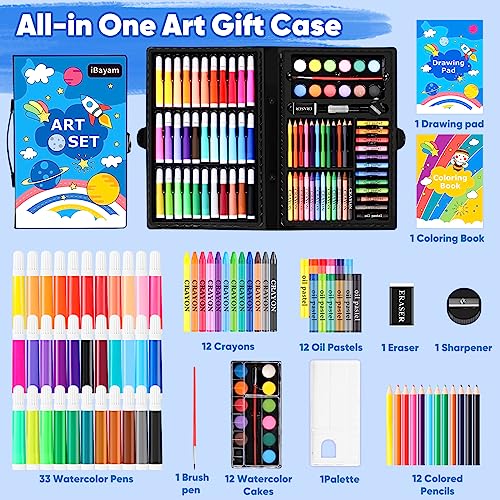 iBayam Art Supplies, 149-Pack Drawing Kit Painting Art Set Art Kits Gifts Box, Arts and Crafts for Kids Girls Boys, with Coloring Book, Crayons, iBayam