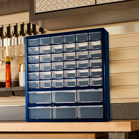 Plastic Storage Drawers – 42 Compartment Organizer – Desktop or Wall Mount Container for Hardware, Parts, Crafts, Beads, or Tools by Stalwart, 10 Stalwart