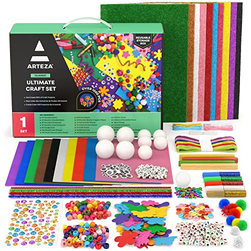 ARTEZA Ultimate Craft Kit, Over 1,000 Pieces and Craft Supplies, Felt, Pom Poms, Googly Eyes, Glitter Glue, Pipe Cleaners for Crafts and DIY Projects ARTEZA