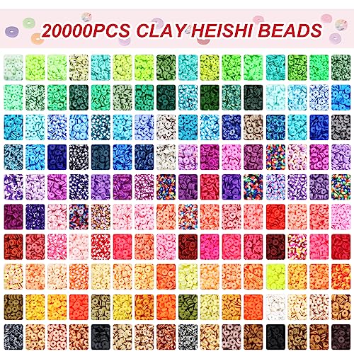 Quefe Clay Beads, 20000pcs, 160 Colors, Clay Bead Bracelet Making, Flat Round Polymer Heishi Beads Kit, DIY Craft Jewelry Making Gifts QUEFE