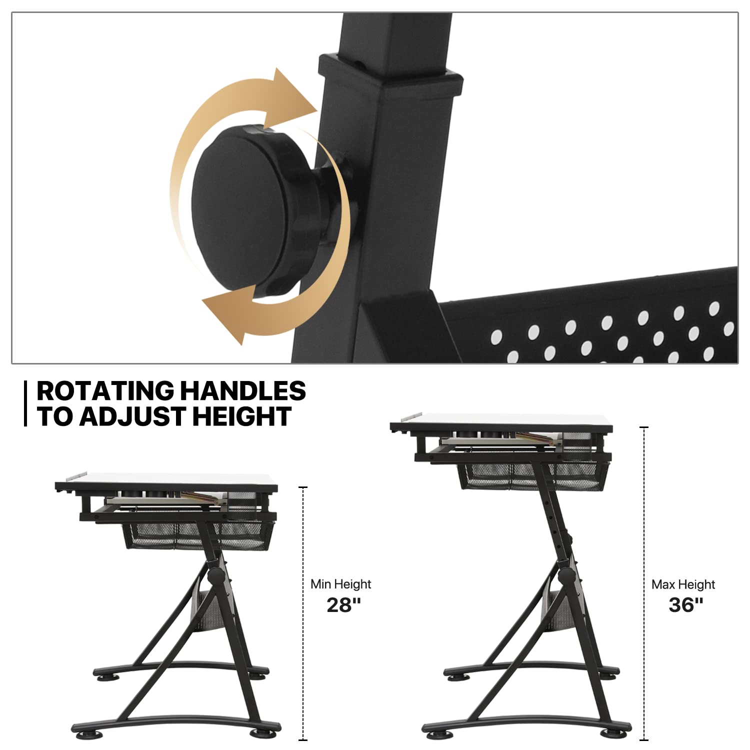 MoNiBloom Art Deco Drafting Table, Height-Adjustable, Tiltable Tabletop, Stool for Reading Writing Painting, Homeschooling Desk for Children with 2 MoNiBloom