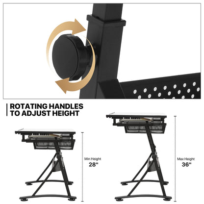 MoNiBloom Art Deco Drafting Table, Height-Adjustable, Tiltable Tabletop, Stool for Reading Writing Painting, Homeschooling Desk for Children with 2 - WoodArtSupply