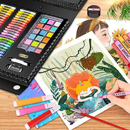Caliart Art Supplies, 238 Pack Deluxe Art Set Painting Coloring with Trifold Easel, Halloween Craft Drawing Kits, Art Case for Artists Beginners Kids