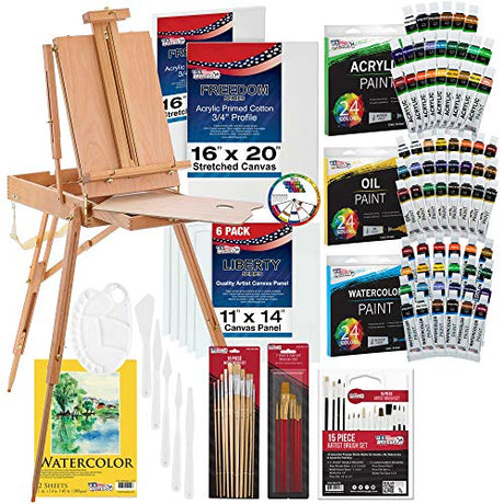 US ART SUPPLY 121-Piece Custom Artist Painting Kit with Coronado Sonoma Easel, 24-Tubes Acrylic Colors, 24-Tubes Oil Painting Colors, 24-tubes U.S. Art Supply