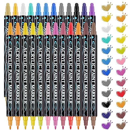  HTVRONT Acrylic Paint Pens - 24 Color Dual Tip Acrylic
